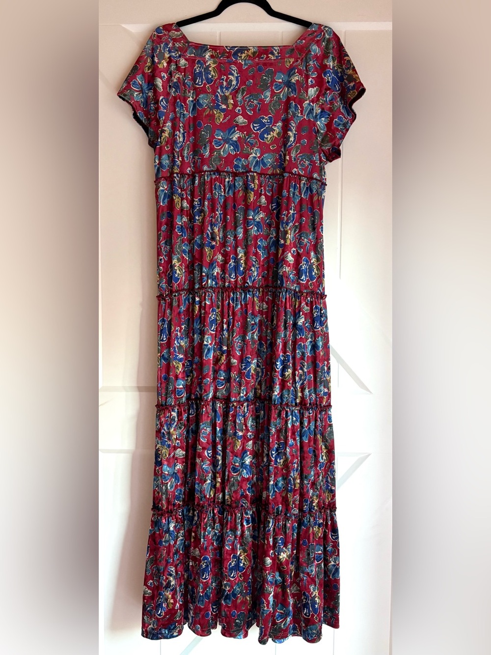 Natural Life Berkley Velvet Maxi Dress Red Blue Tiered Floral Women's L - Picture 8 of 8